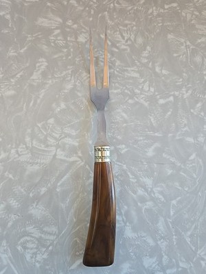 VTG Meat Serving Fork marbled Bakelite style Handle, MCM Stainless Steel 10''