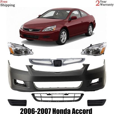 Front Bumper Cover Fascia & Headlight Assembly Kit For 2006-2007 Honda Accord