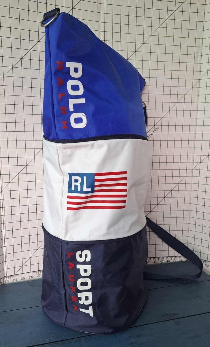 VINTAGE 90s RALPH LAUREN POLO FLAG EXPANDING DUFFLE BAG BLUE