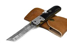 COLTELLO ARTIGIANALE PIEGHEVOLE IN ACCIAIO DAMASCO COLLEZIONE CON FODERO