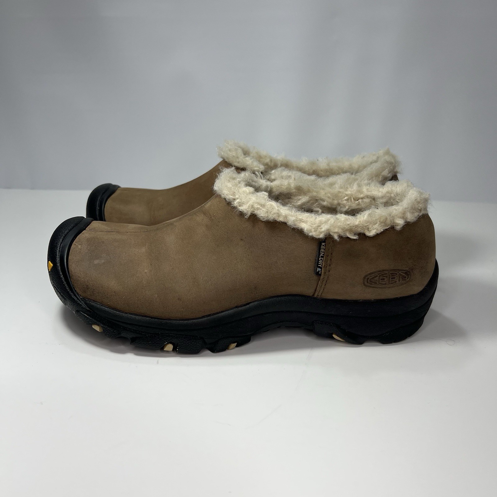 Zoccoli Keen Dry donna Bailey scarpe pelle marrone slip on escursionismo pelliccia sintetica taglia 6