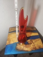 L.E. Smith Vintage 19 inch Flame Smoothie Swung Amberina Vase MCM Glows UV