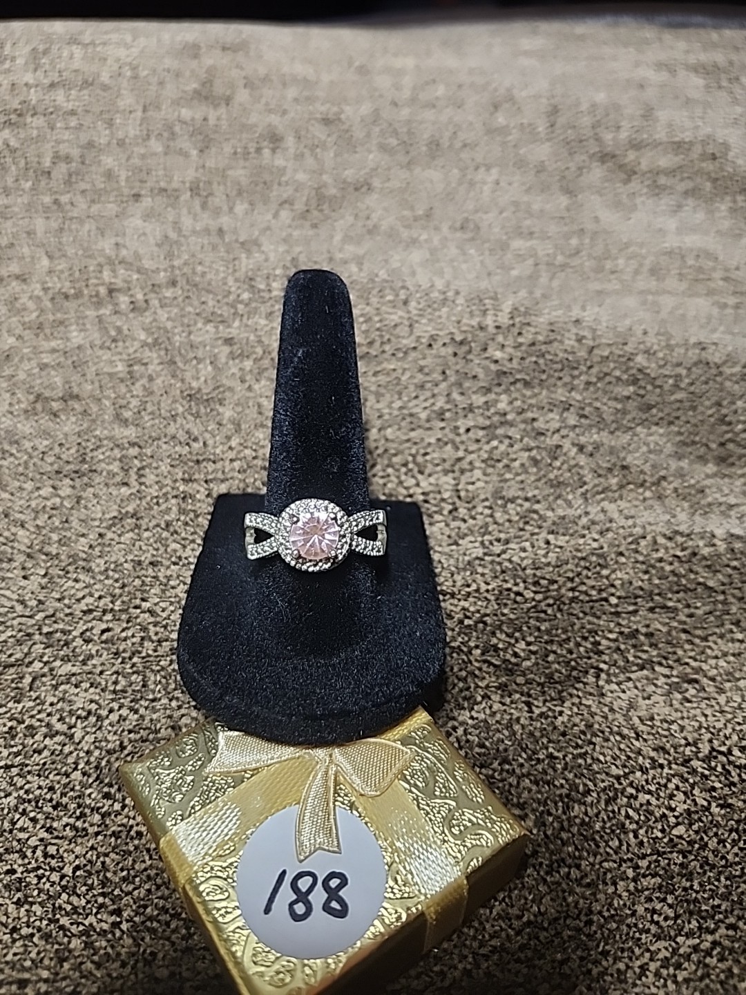 Beautiful Vintage Pink Stone Silver Tone Ring Size 8 #188