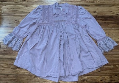 Free People Esme Boho Top Lace Trim Shirt Lilac Size Large
