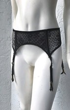 VICTORIA'S SECRET DREAM ANGELS Flocked Dots Lace Strappy Back Garter Belt M L