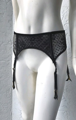 VICTORIA'S SECRET DREAM ANGELS Flocked Dots Lace Strappy Back Garter Belt  M L