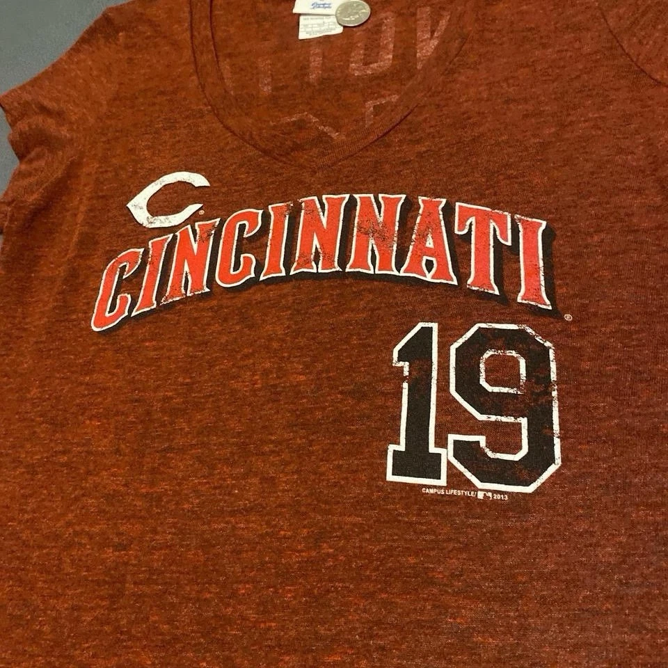 Lindo Top Rojo y Blanco Para Mujer MLB Cincinnati Reds Joey Votto Gráfico Foto 2 de 4
