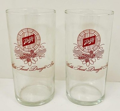 VINTAGE SCHLITZ BEER GLASS SHELL TASTER / SHORTY 4.75'' ~ LOT OF 2 DRAUGHT