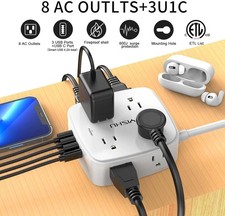 6 Ft Surge Protector Power Strip - 8 Widely Outlets with 4 USB Ports, 3 Side Out