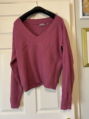 Women s Evolution Pink  Comfy V-Neck Sweater Size Large