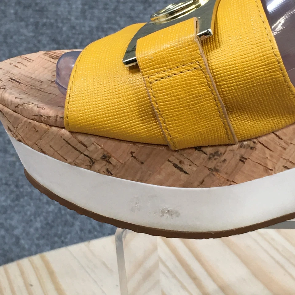 Michael Kors Sandals Womens 8 M Warren Slide Yellow Leather Slip On Wedge Heels - Image 3 of 4