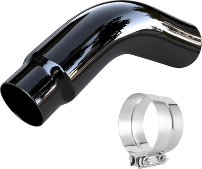 Universal Exhaust Elbow Pipe 5  Inlet 6'' Outlet with Steel Clamp - Chrome/Black