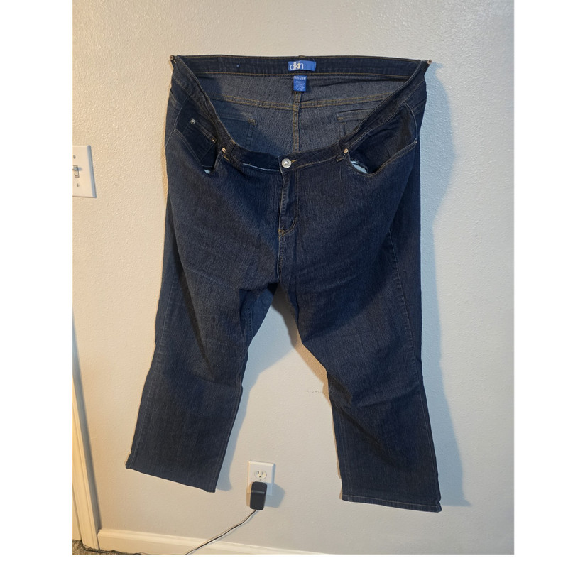 dkin Women's Blue Straight Leg Denim Jeans Studded Embroidered 5-Pocket