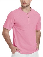 Henley Shirt Herren Baumwolle Kurzarm Knitterfrei Knopfleiste Slim Fit Rosa Xxl