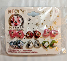 Rudolph the Red Nose Reindeer Characters Themed Stud Earrings - 6 Pairs - NEW