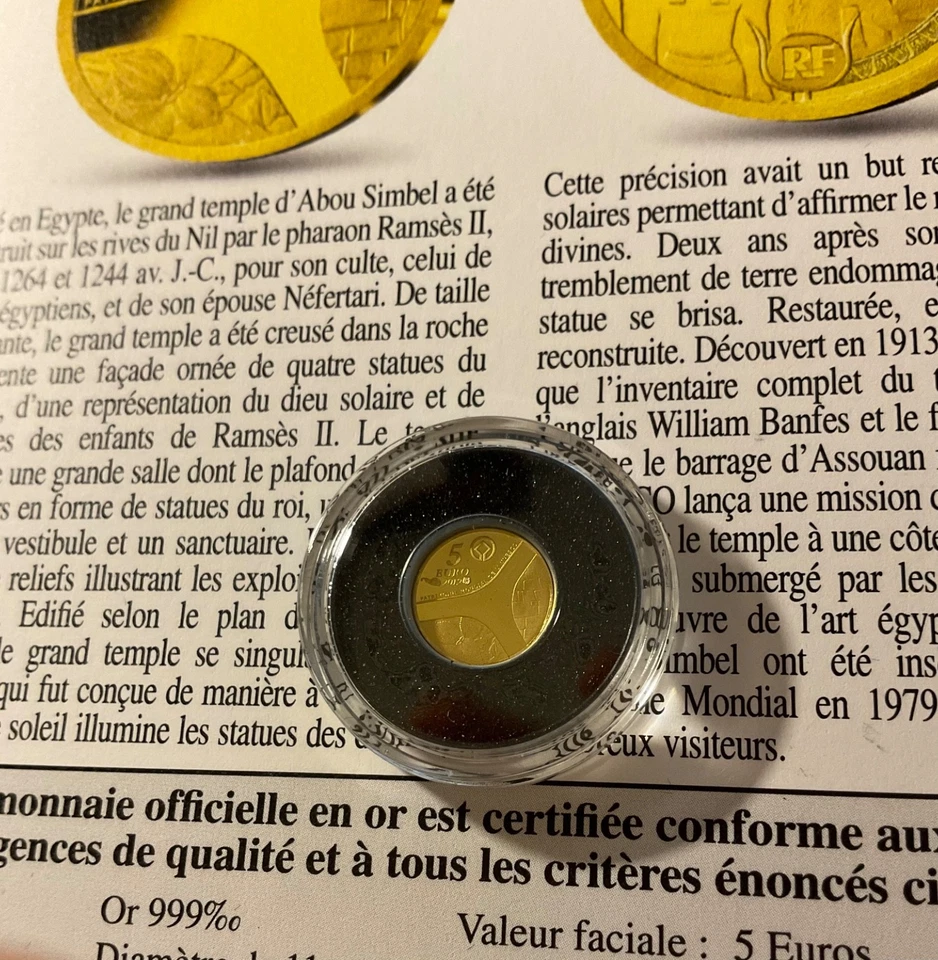 5 EURO 2012 LE TEMPLE D’ABOU SIMBEL PATRIMOINE MONDIAL UNESCO MONNAIE OR FRANCE - Photo 3/3