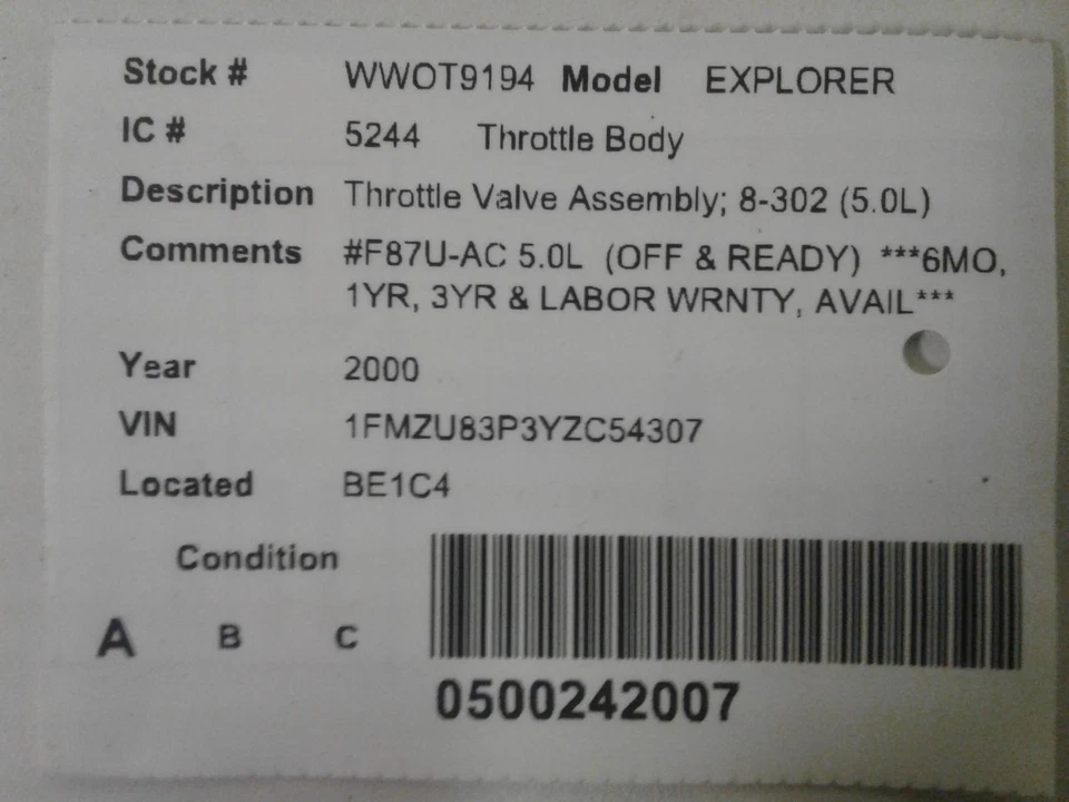 Used Fuel Injection Throttle Body fits: 2000 Ford Explorer Throttle Valve Assemb Foto 3 de 4