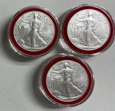 5 - Air-Tite Coin Capsules with Red Ring for American Silver Eagle - 40.6mm