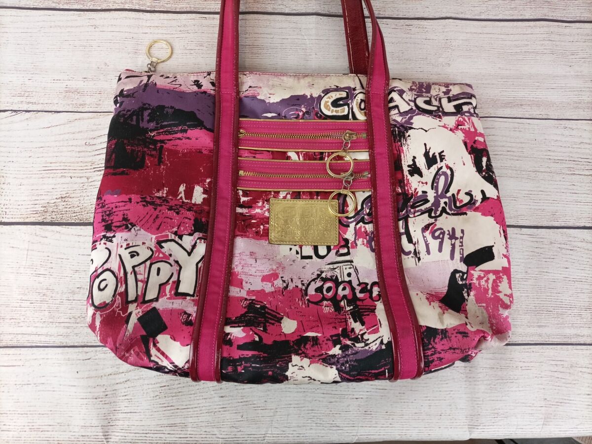 Womens COACH Poppy Graffiti Glam Satin Double Handle Zipper Womens COACH Poppy Graffiti Glam Satin Double Handle Zipper