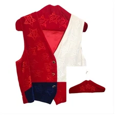 Womens America Patriotic USA Colorblock Star Velvet Vest Sz S/M Hanger Cover