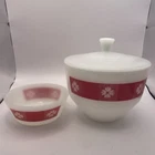 Vintage Federal Covered Casserole Bowl With Lid RARE HTF Red Picnic Milk Glass