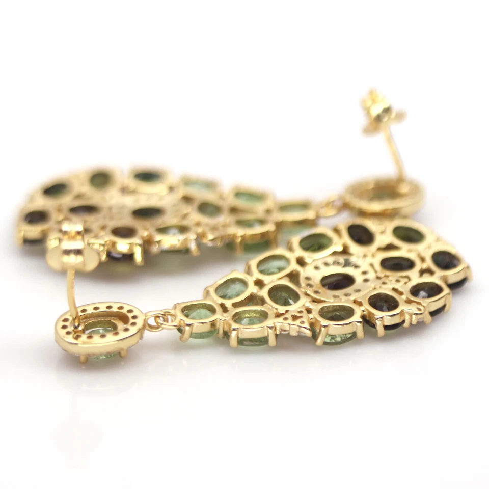 Серьги из стерлингового серебра 925 пробы с неотапливаемым зеленым турмалином и белым кубическим цирконием - Изображение 3 из 4