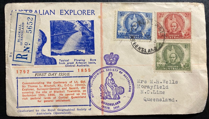 1946 Blackall Australia First Day Cover Centenary Mitchells Exploration Stamps