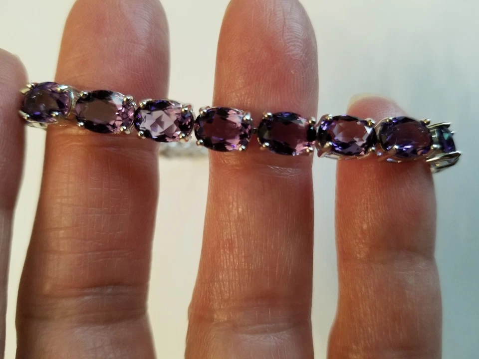 BRAZALETE TENIS PLATA ESTERLINA MÁS DE 0,925 PLATA ESTERLINA PLATINO AMATISTA CREADO 23,16 QUILATES 7" Foto 3 de 4