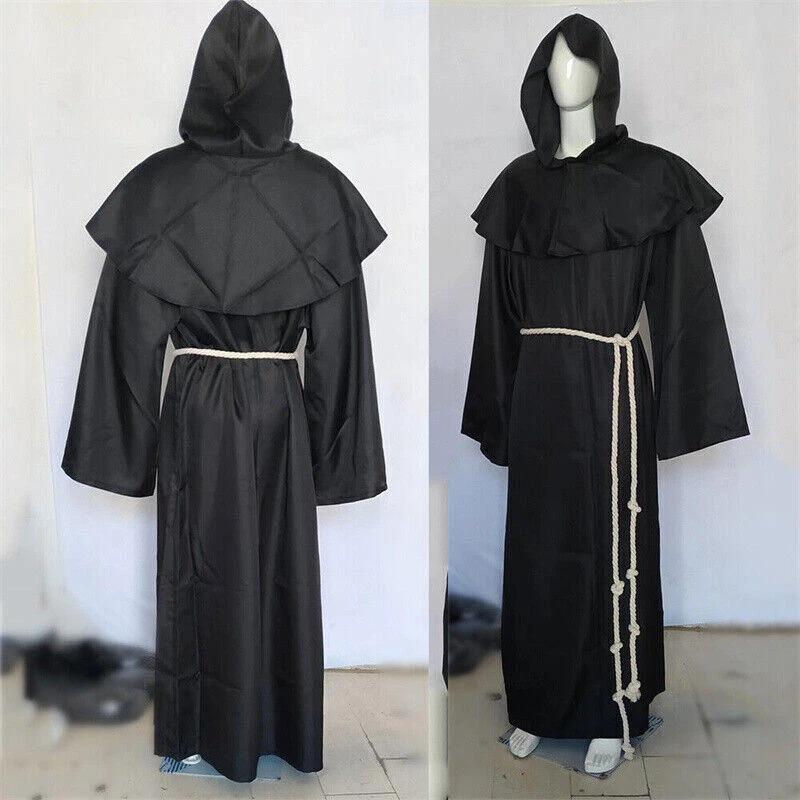 Cosplay Medieval Men Renaissance Priest Monk Robe Costume Party Shawl Halloween - Image 3 of 4
