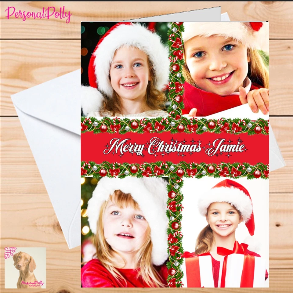 PERSONALPOLLY Personalised Photo Card Christmas Collage Insert Any Message Four Images
