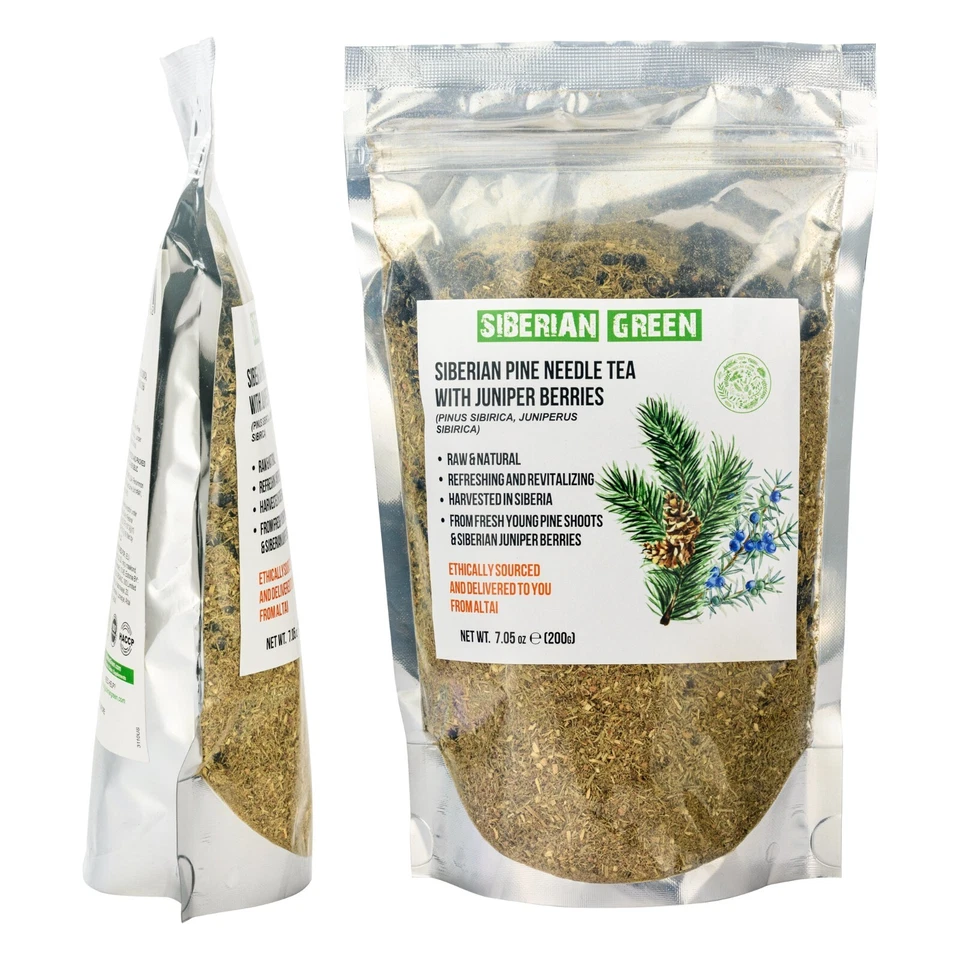 Polvo de té con aguja de pino natural y orgánico 200 g Pinus sibirica de cosecha silvestre Foto 3 de 4