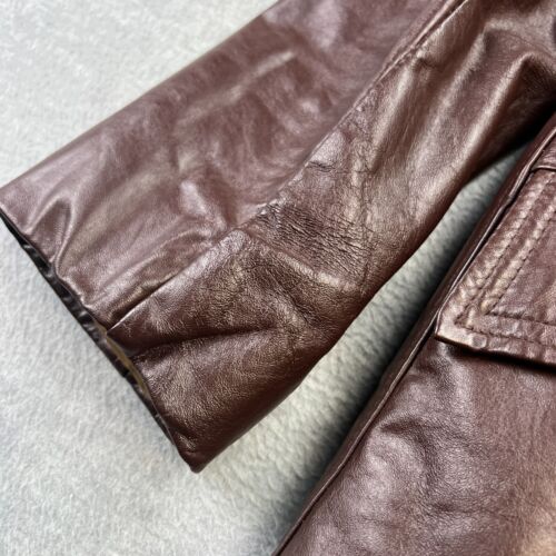 VTG Sears The Leather Shop Jacket Mens 42 Brown Leather Blazer Faux Fur Lined - Picture 21 of 24