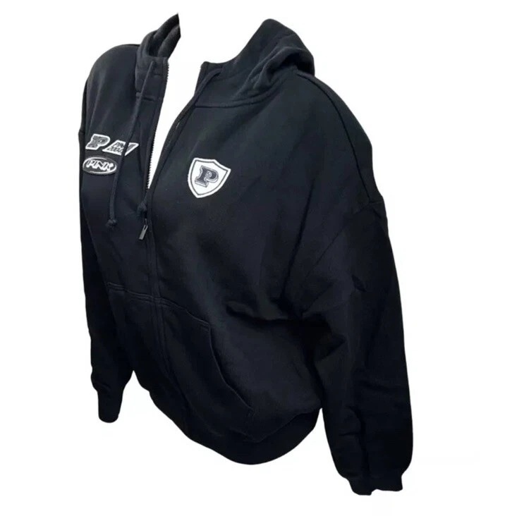 UNDERCOVER Felpa con cappuccio Victoria's Secret rosa edera pile relaxed full zip colore nero racing nuova con etichetta