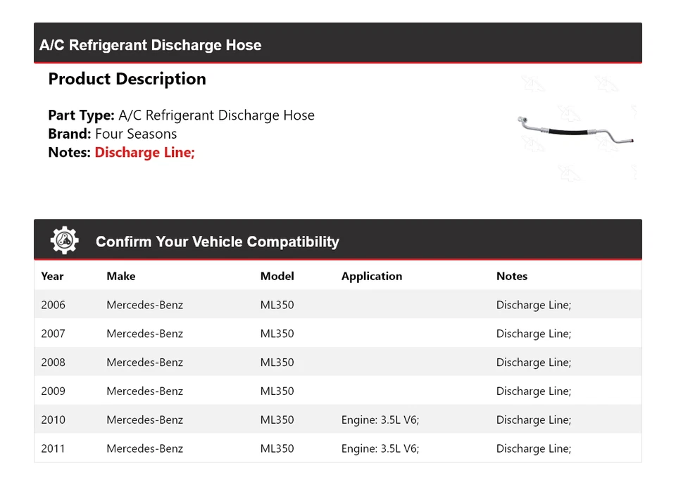 Manguera de descarga de refrigerante aire acondicionado Mercedes-Benz ML350 2006-2011 4 estaciones 2007 Foto 2 de 4