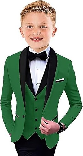 Boys Tuxedo Suit Formal 3 Pieces Shawl Lapel Wedding Outfit Kids Tuxedo Suit - Picture 16 of 31