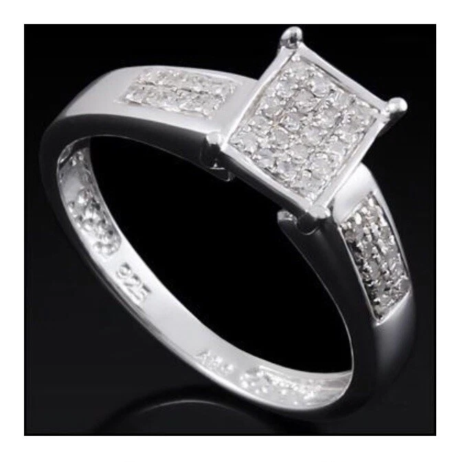 Womens 14K White Gold Finish Diamonds Size 7 Designer Ring - Image 3 of 4