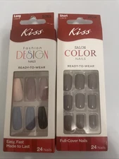 2 PACK KISS Color Design NAILS Short LONG LENGTH 24 NAILS EACH PACK New