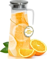 1.8 Liter Plastic Pitcher with Stainless Steel Lid - Durable Crystal Clear 