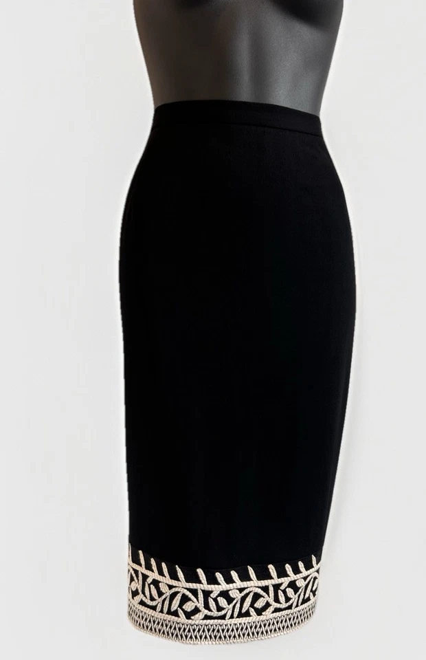 Paul Costello Black and Cream Wool Pencil Skirt UK Size 10 - Image 2 of 4