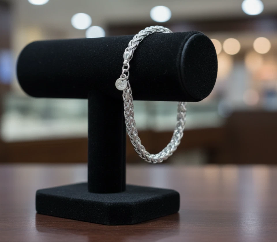 Bracelet argent mailles "Palmier" - 3 mm x 18,5 cm - Envoi de France immédiat