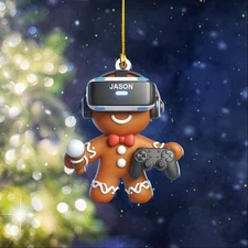 Personalized Gamer Gingerbread Man Ornament VR Headset Gaming Gift