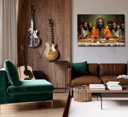 Arte de pared moderno en lienzo negro de Jesús pintura afroamericana de la última cena - Imagen 2 de 6