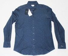 298 New EMANUEL BERG Stretch Shirt Men's LARGE L 16.5 EU 42 Blue Pattern 4-Flex