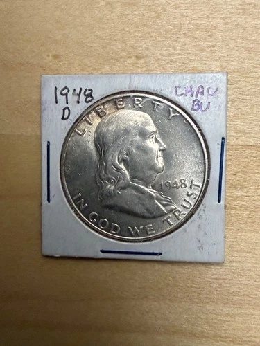 1948 D FRANKLIN HALF DOLLAR 90% SILVER RAW Choice UNC. FBL  original surfaces