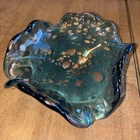 MCM Murano Art Glass Blue Bullicante Gold or Silver Aventurine Italian Bowl Vtg