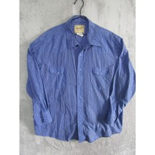 Wrangler Western Shirts Blue Striped Metallic Thread Long Sleeve Mens XL Country