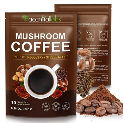 HOLMAN LABS 10 Mushroom Coffee Blend, Lions Mane, Cordyceps, Chaga, Reishi, Tremella & more