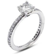 1.13 CT G-SI1 Round Natural Certified Diamonds 18K Gold Classic Sidestone Ring