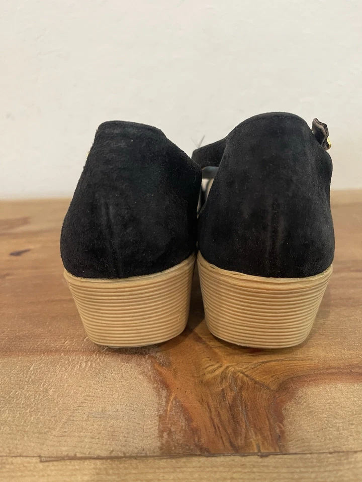 Cuña de cuero recortada azul oscuro vintage Sbicca talla 6 M Foto 4 de 4