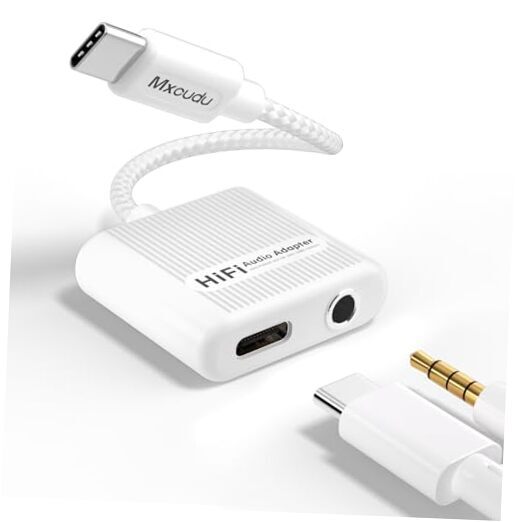 USB C to 3.5mm Audio Adapter and Charger 2 in 1 USB C to Aux Headphone White